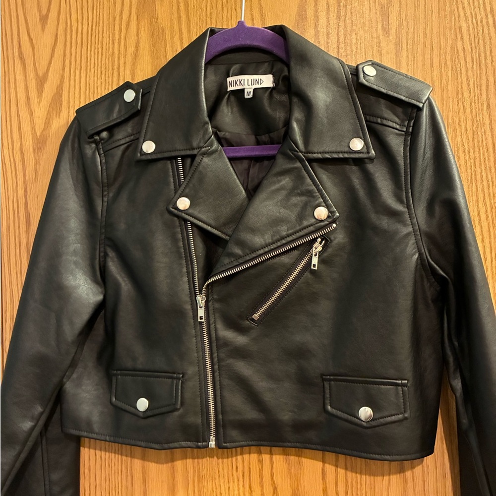 Nikki Lund Cropped Faux Leather Michaela Moto Jacket